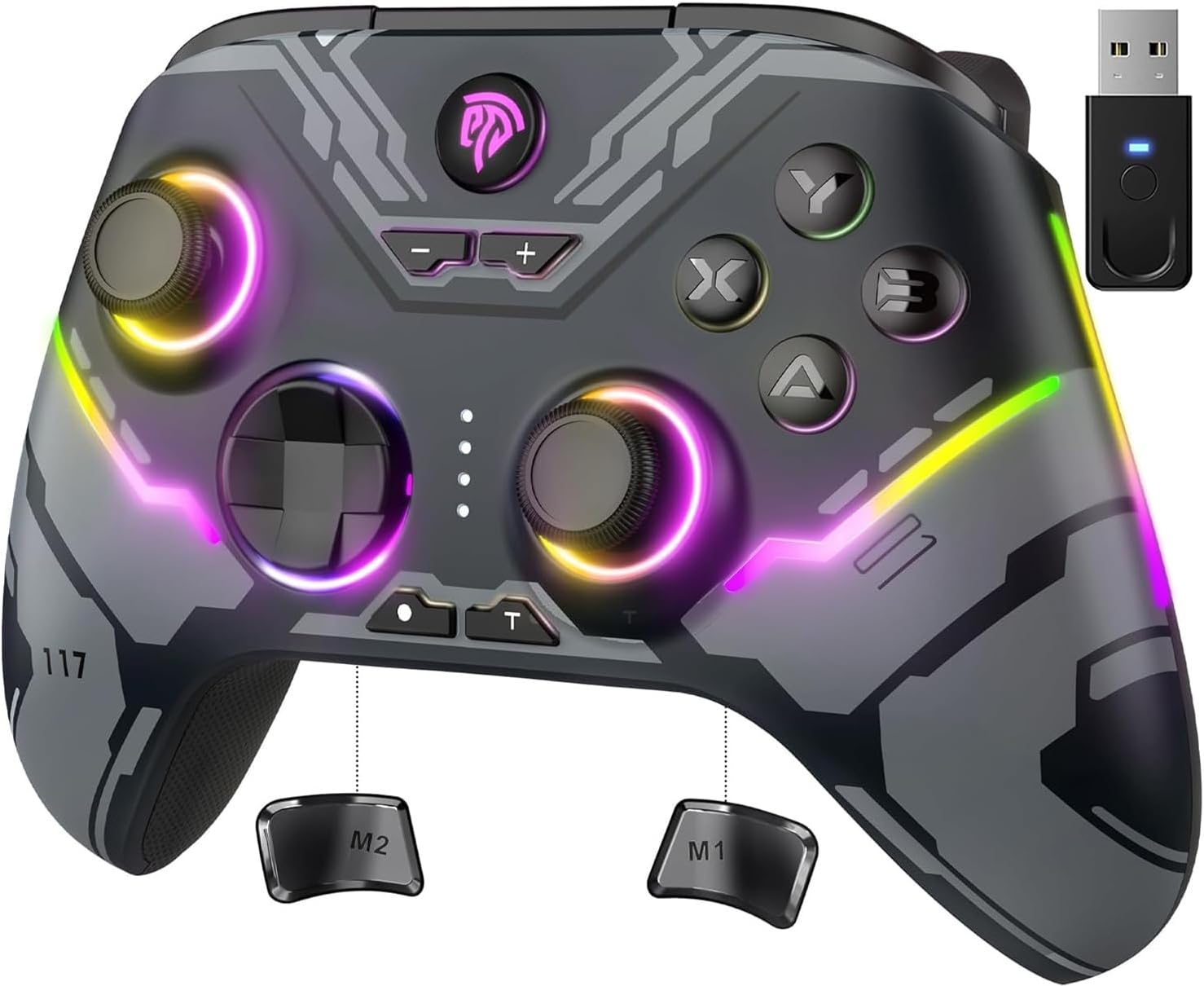 EasySMX X15 Wireless PC Controller with Hall Effect Joysticks & Triggers, RGB Lighting, 2 Back Buttons, 1000mAh Battery, Bluetooth Game Controller for Windows PC, Steam, Switch & Android
