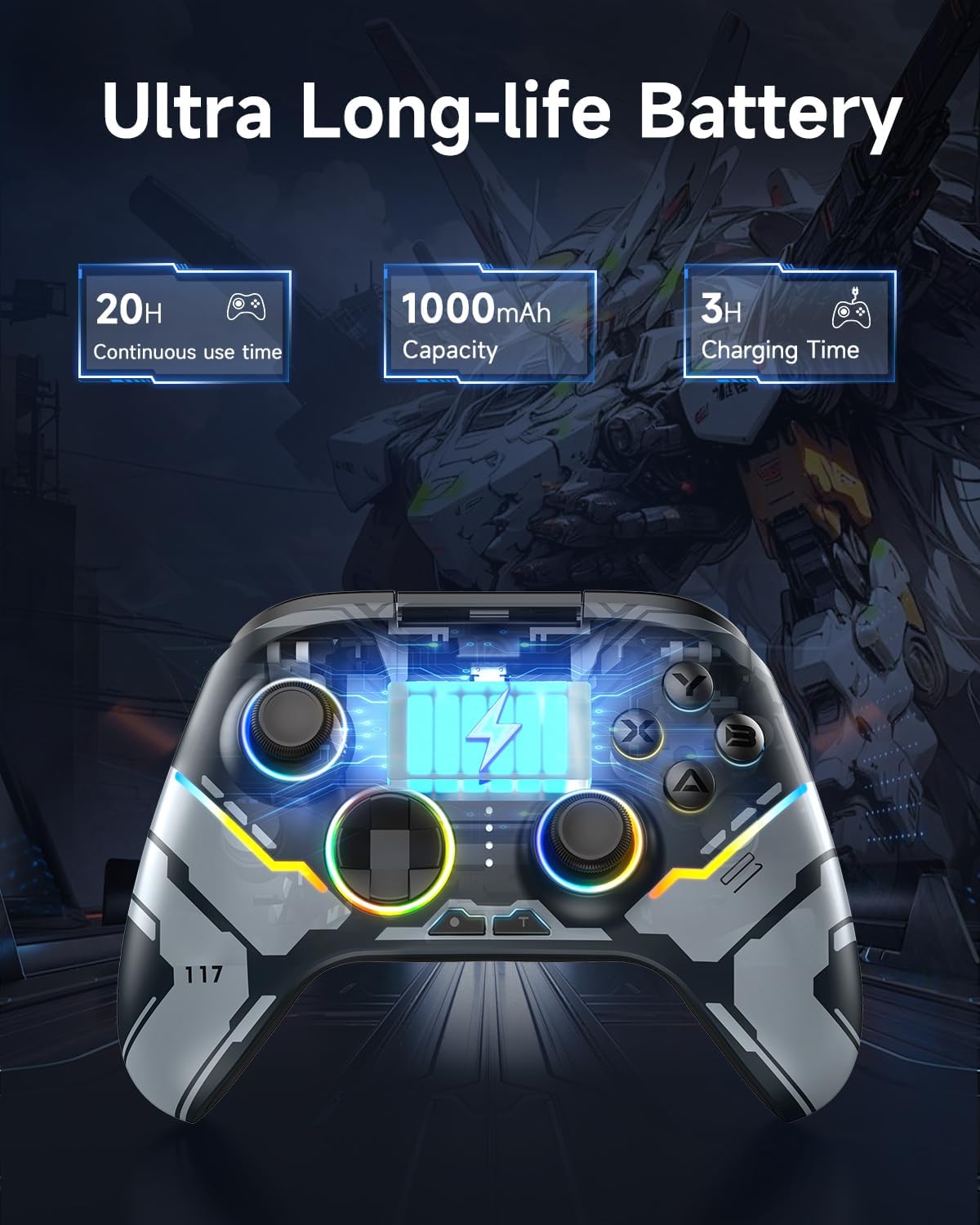 EasySMX X15 Wireless PC Controller with Hall Effect Joysticks & Triggers, RGB Lighting, 2 Back Buttons, 1000mAh Battery, Bluetooth Game Controller for Windows PC, Steam, Switch & Android - Image 4