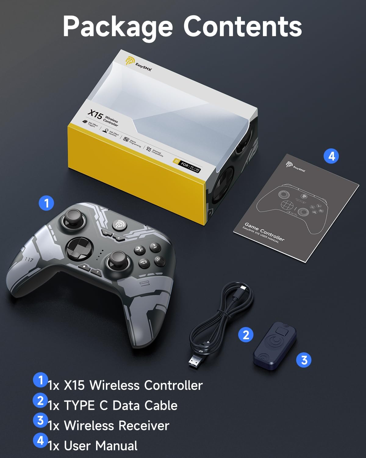 EasySMX X15 Wireless PC Controller with Hall Effect Joysticks & Triggers, RGB Lighting, 2 Back Buttons, 1000mAh Battery, Bluetooth Game Controller for Windows PC, Steam, Switch & Android - Image 9
