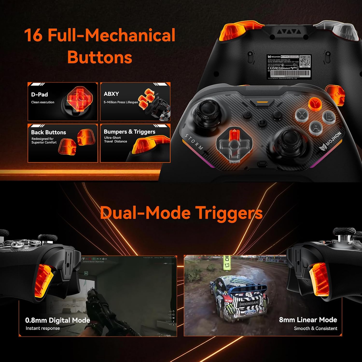 BIGBIG WON Storm(Gale2) Wireless PC Controller, Bluetooth Gaming Controller 2000Hz Polling Rate, Near-Zero Latency, TMR Sticks, Hall & Micro-switch Triggers, 16 Mechanical Buttons, 4 Customizable Back Paddles, for Windows PC/Switch 2/Switch/Android/IOS - Image 5