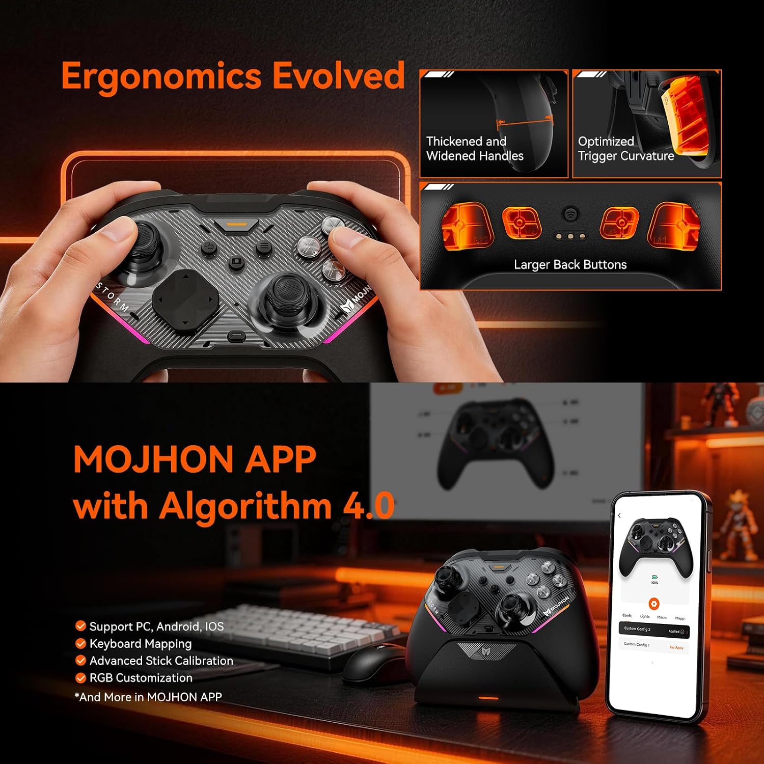 BIGBIG WON Storm(Gale2) Wireless PC Controller, Bluetooth Gaming Controller 2000Hz Polling Rate, Near-Zero Latency, TMR Sticks, Hall & Micro-switch Triggers, 16 Mechanical Buttons, 4 Customizable Back Paddles, for Windows PC/Switch 2/Switch/Android/IOS - Image 9