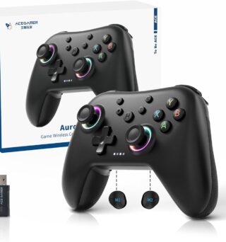 AceGamer Aurora II 2.4G Wireless Bluetooth Controller for PC/Android/Switch/iOS/Switch 2/Steam Deck with Rotary Motors, RGB Hall Effect Joysticks - Upgraded PC Gaming Controller and Back Buttons Lock