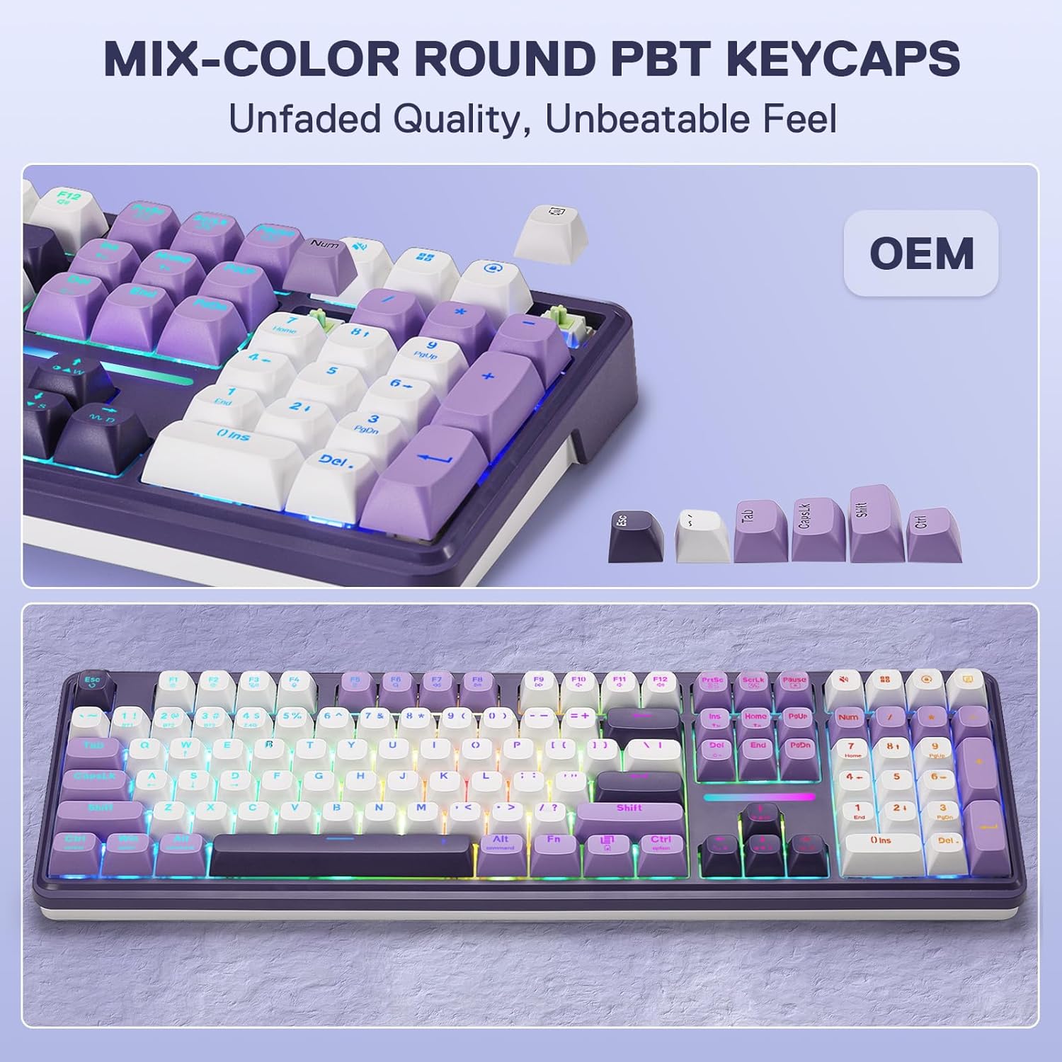 Redragon K745 PRO Wireless Gasket RGB Gaming Keyboard, 108 Keys Mechanical Keyboard w/Extra 4 Hotkeys, Hot-Swap Socket, 5-Layer Noise Dampening, See-Through Round PBT Keycaps, Mint Mambo Switch - Image 8