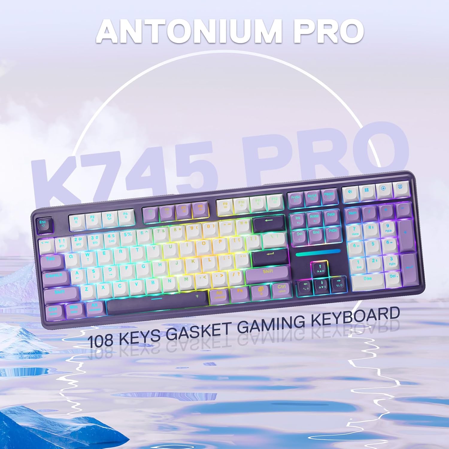 Redragon K745 PRO Wireless Gasket RGB Gaming Keyboard, 108 Keys Mechanical Keyboard w/Extra 4 Hotkeys, Hot-Swap Socket, 5-Layer Noise Dampening, See-Through Round PBT Keycaps, Mint Mambo Switch - Image 9