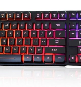 Rii RK100+ Multiple Color Rainbow LED Backlit Large Size USB Wired Mechanical Feeling Multimedia PC Gaming Keyboard,Office Keyboard for Working or Primer Gaming,Office Device