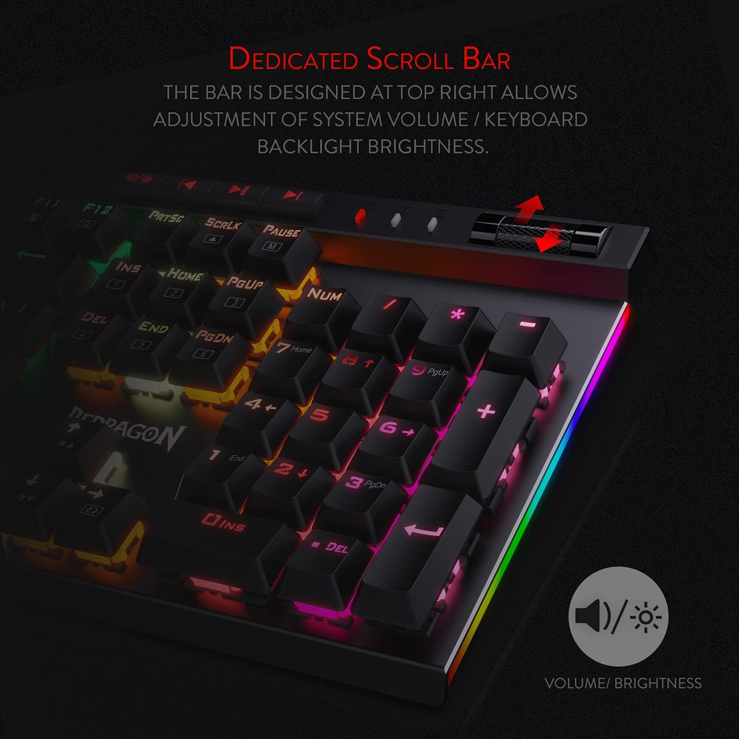 Redragon K580 VATA RGB LED Backlit Mechanical Gaming Keyboard with Macro Keys & Dedicated Media Controls, Hot-Swappable Socket, Onboard Macro Recording (Blue Switches) - Image 5